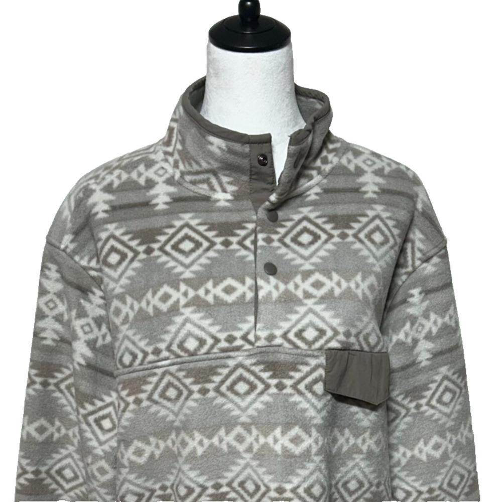 Southern Grit Pullover Fleece Mens Large Gray Southwestern Aztec Snap‎ T Sweater